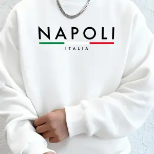 Napoli İtalya Mektup Desenli Moda Kapüşonlu Üst Erkekler Sonbahar Polar Kapşonlu Kazak Rahat