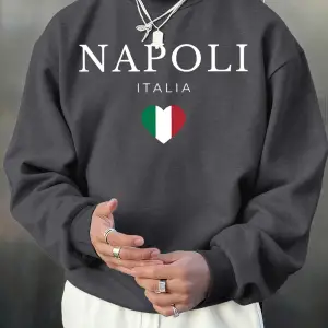 Napoli İtalya Mektup Ve Bayrak Baskı Erkek Kazak Bisiklet Yaka Rahat Kazak Sonbahar Sokak Şık