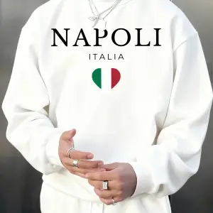 Napoli İtalya Mektup Ve Bayrak Baskı Erkek Kazak Bisiklet Yaka Rahat Kazak Sonbahar Sokak Şık