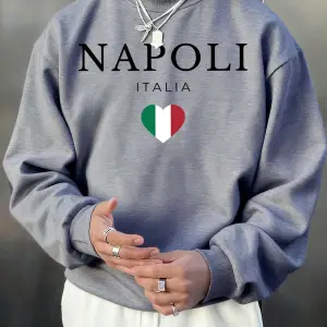 Napoli İtalya Mektup Ve Bayrak Baskı Erkek Kazak Bisiklet Yaka Rahat Kazak Sonbahar Sokak Şık