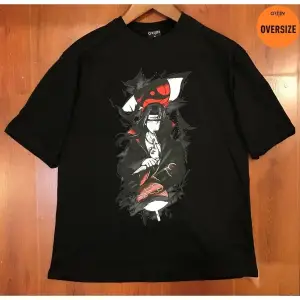 Naruto Akatsuki Itachi Uchiha Crows Baskılı Oversize Siyah