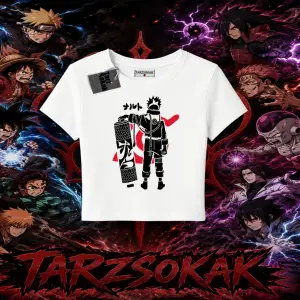 Naruto Uzumaki Premium Anime Kadın Baby Tee Beyaz