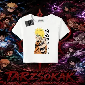Naruto Uzumaki Premium Anime Kadın Baby Tee Beyaz