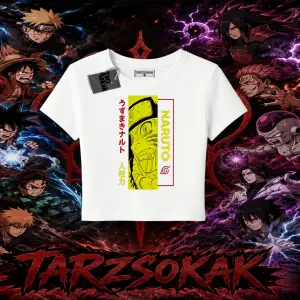 Naruto Uzumaki Premium Anime Kadın Baby Tee Beyaz