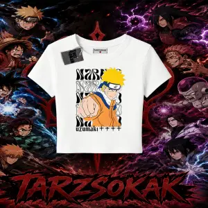 Naruto Uzumaki Premium Anime Kadın Baby Tee Beyaz