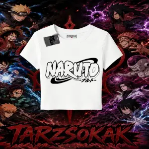 Naruto Uzumaki Premium Anime Kadın Baby Tee Beyaz