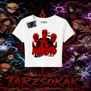 Naruto Uzumaki Premium Anime Kadın Baby Tee Beyaz