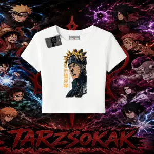Naruto Uzumaki Premium Anime Kadın Baby Tee Beyaz