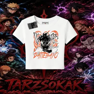 Naruto Uzumaki Premium Anime Kadın Baby Tee Beyaz