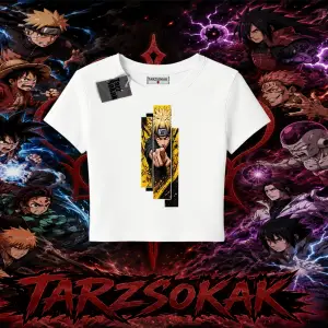 Naruto Uzumaki Premium Anime Kadın Baby Tee Beyaz