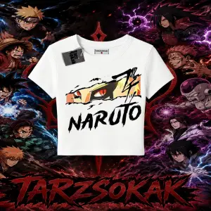 Naruto Uzumaki Premium Anime Kadın Baby Tee Beyaz