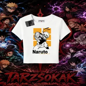 Naruto Uzumaki Premium Anime Kadın Baby Tee Beyaz