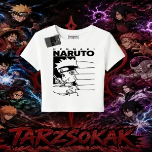 Naruto Uzumaki Premium Anime Kadın Baby Tee Beyaz
