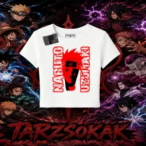 Naruto Uzumaki Premium Anime Kadın Baby Tee Beyaz