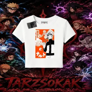 Naruto Uzumaki Premium Anime Kadın Baby Tee Beyaz