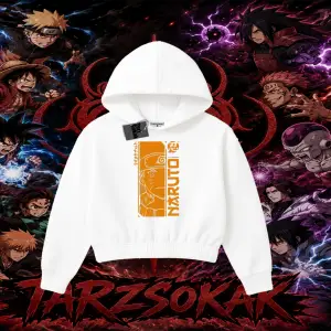 Naruto Uzumaki Premium Anime Kadın Crop Kapşonlu Sweatshirt Beyaz