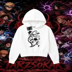 Naruto Uzumaki Premium Anime Kadın Crop Kapşonlu Sweatshirt Beyaz