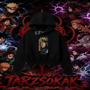 Naruto Uzumaki Premium Anime Kadın Crop Kapşonlu Sweatshirt Beyaz