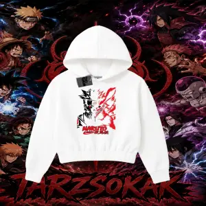 Naruto Uzumaki Premium Anime Kadın Crop Kapşonlu Sweatshirt Beyaz
