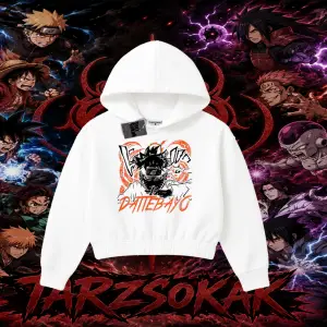 Naruto Uzumaki Premium Anime Kadın Crop Kapşonlu Sweatshirt Beyaz