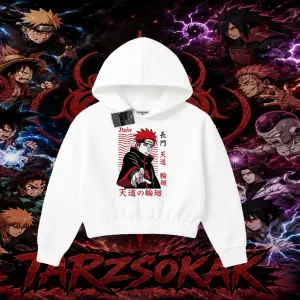 Naruto Uzumaki Premium Anime Kadın Crop Kapşonlu Sweatshirt Beyaz