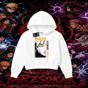 Naruto Uzumaki Premium Anime Kadın Crop Kapşonlu Sweatshirt Beyaz