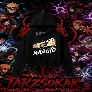 Naruto Uzumaki Premium Anime Kadın Crop Kapşonlu Sweatshirt Beyaz