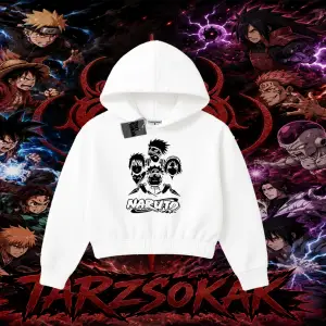 Naruto Uzumaki Premium Anime Kadın Crop Kapşonlu Sweatshirt Beyaz
