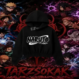 Naruto Uzumaki Premium Anime Kadın Crop Kapşonlu Sweatshirt Beyaz