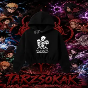 Naruto Uzumaki Premium Anime Kadın Crop Kapşonlu Sweatshirt Beyaz
