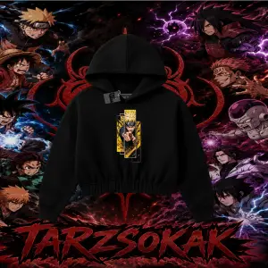 Naruto Uzumaki Premium Anime Kadın Crop Kapşonlu Sweatshirt Beyaz