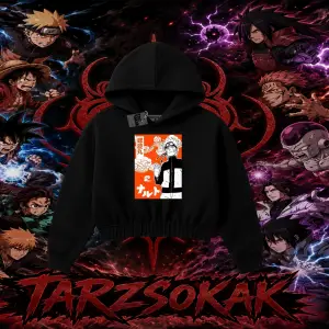 Naruto Uzumaki Premium Anime Kadın Crop Kapşonlu Sweatshirt Beyaz