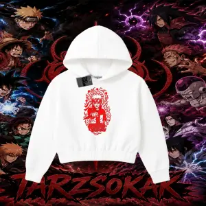 Naruto Uzumaki Premium Anime Kadın Crop Kapşonlu Sweatshirt Beyaz
