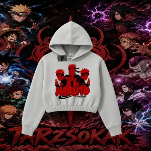 Naruto Uzumaki Premium Anime Kadın Crop Kapşonlu Sweatshirt Beyaz