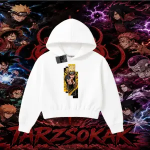 Naruto Uzumaki Premium Anime Kadın Crop Kapşonlu Sweatshirt Beyaz