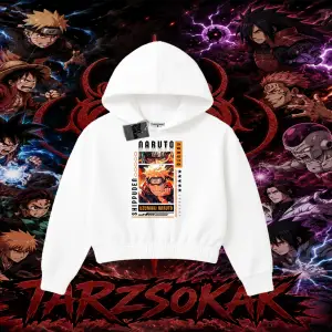 Naruto Uzumaki Premium Anime Kadın Crop Kapşonlu Sweatshirt Beyaz