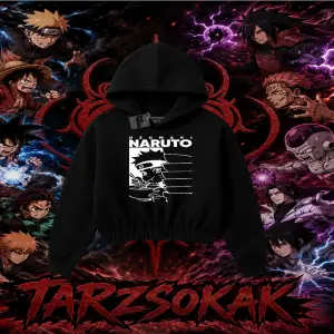 Naruto Uzumaki Premium Anime Kadın Crop Kapşonlu Sweatshirt Beyaz