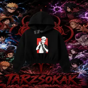 Naruto Uzumaki Premium Anime Kadın Crop Kapşonlu Sweatshirt Beyaz