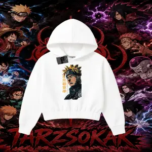 Naruto Uzumaki Premium Anime Kadın Crop Kapşonlu Sweatshirt Beyaz