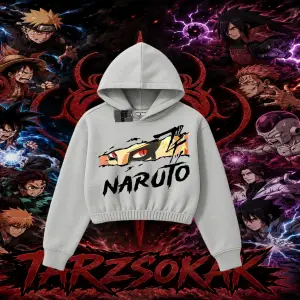 Naruto Uzumaki Premium Anime Kadın Crop Kapşonlu Sweatshirt Beyaz