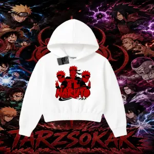 Naruto Uzumaki Premium Anime Kadın Crop Kapşonlu Sweatshirt Beyaz