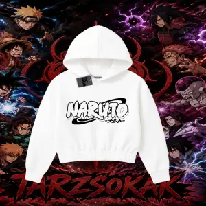 Naruto Uzumaki Premium Anime Kadın Crop Kapşonlu Sweatshirt Beyaz