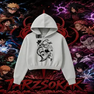 Naruto Uzumaki Premium Anime Kadın Crop Kapşonlu Sweatshirt Beyaz
