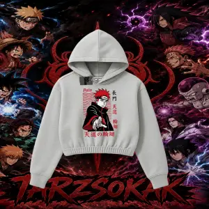 Naruto Uzumaki Premium Anime Kadın Crop Kapşonlu Sweatshirt Beyaz