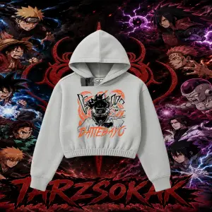 Naruto Uzumaki Premium Anime Kadın Crop Kapşonlu Sweatshirt Beyaz