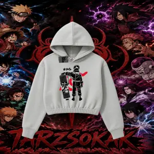 Naruto Uzumaki Premium Anime Kadın Crop Kapşonlu Sweatshirt Beyaz
