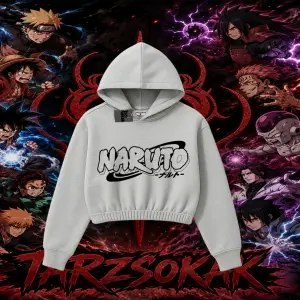 Naruto Uzumaki Premium Anime Kadın Crop Kapşonlu Sweatshirt Beyaz