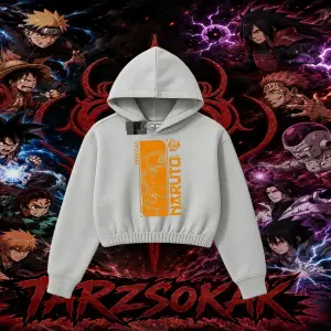Naruto Uzumaki Premium Anime Kadın Crop Kapşonlu Sweatshirt Beyaz