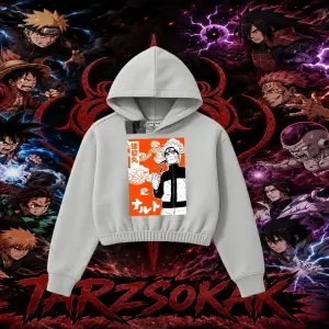Naruto Uzumaki Premium Anime Kadın Crop Kapşonlu Sweatshirt Beyaz