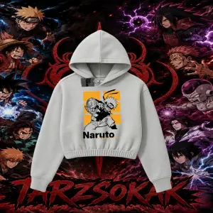Naruto Uzumaki Premium Anime Kadın Crop Kapşonlu Sweatshirt Beyaz